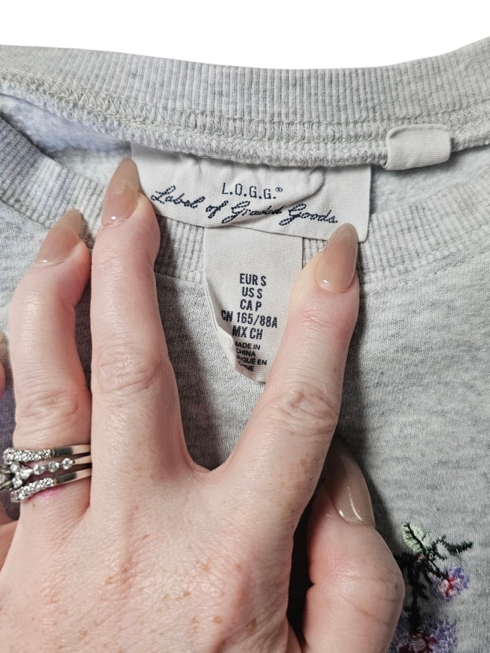H&M LOGG Floral Embroidered Sweatshirt Jogger Set Gray Lounge Set XS S - Picture 6 of 12